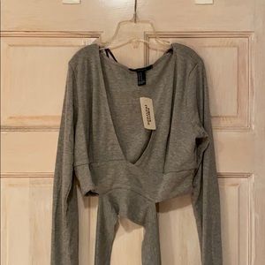 Grey crop top with wrap around detail - NWT